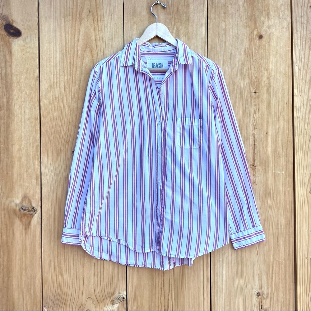 Grayson The Hero Red White Cotton Striped Button Up Top Sz Large